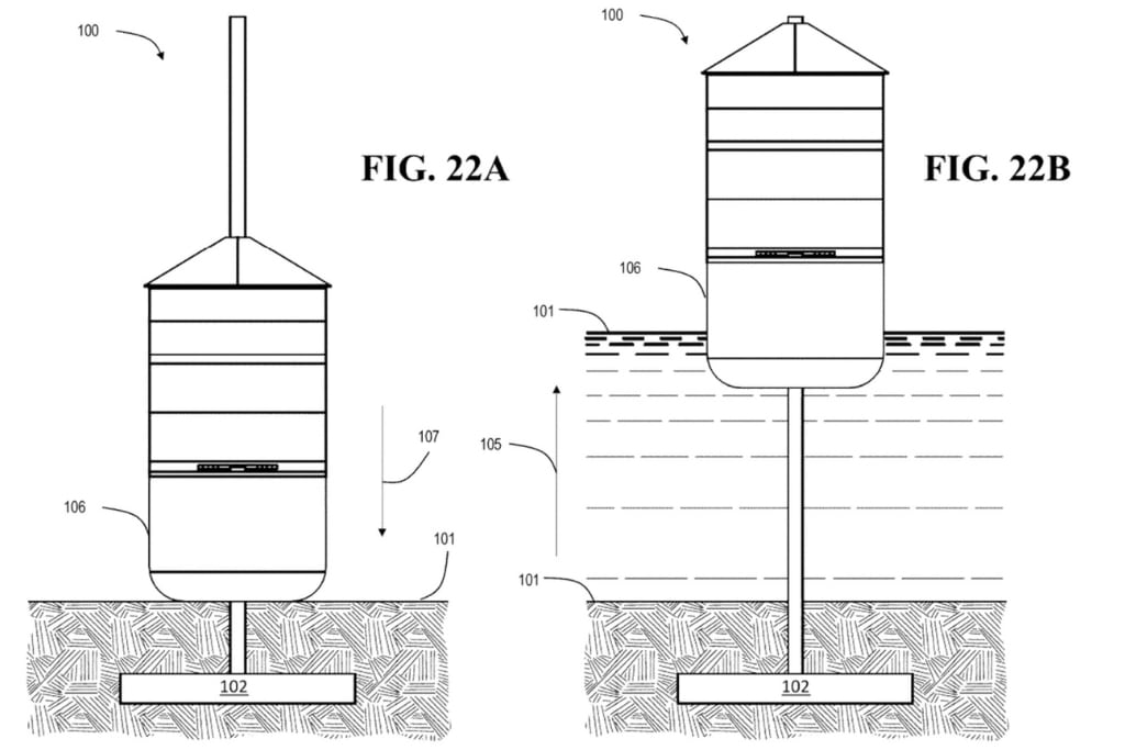 A diagram of the Beekon hive on dry and flooded land.