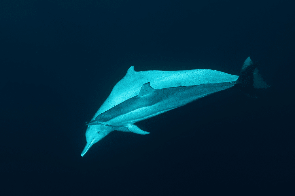 Close up of Humpback whale dolphin and Young Stenella dolphin in the Mayotte lagoon.