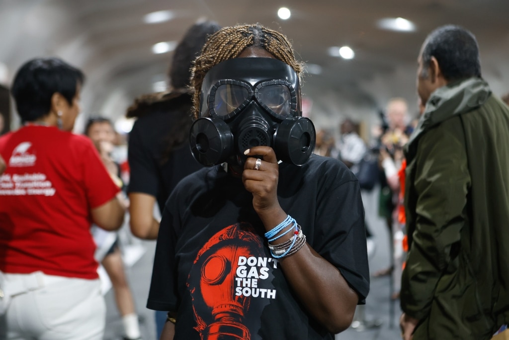 Protesters during the “Launch of Don't Gas the South and Don't Gas Latin America" at COP30.