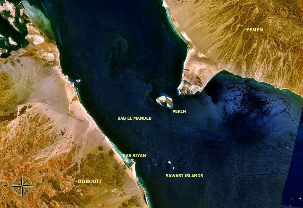 Satellite image of the Bab-el-Mandeb Strait.