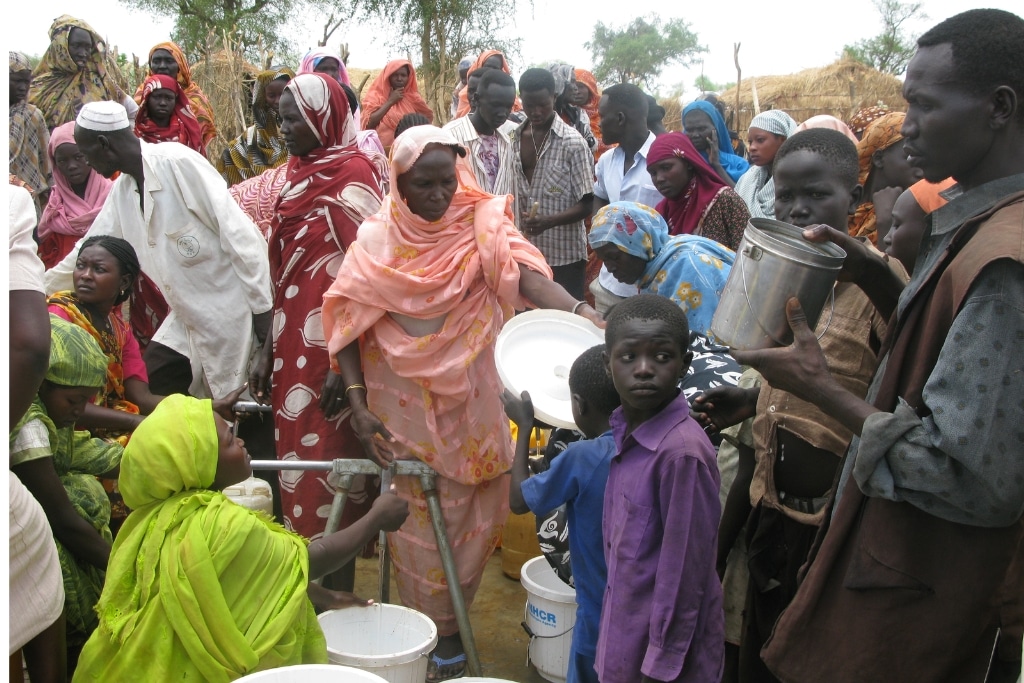 Refugees queue for water in the Jamam camp, South Sudan.