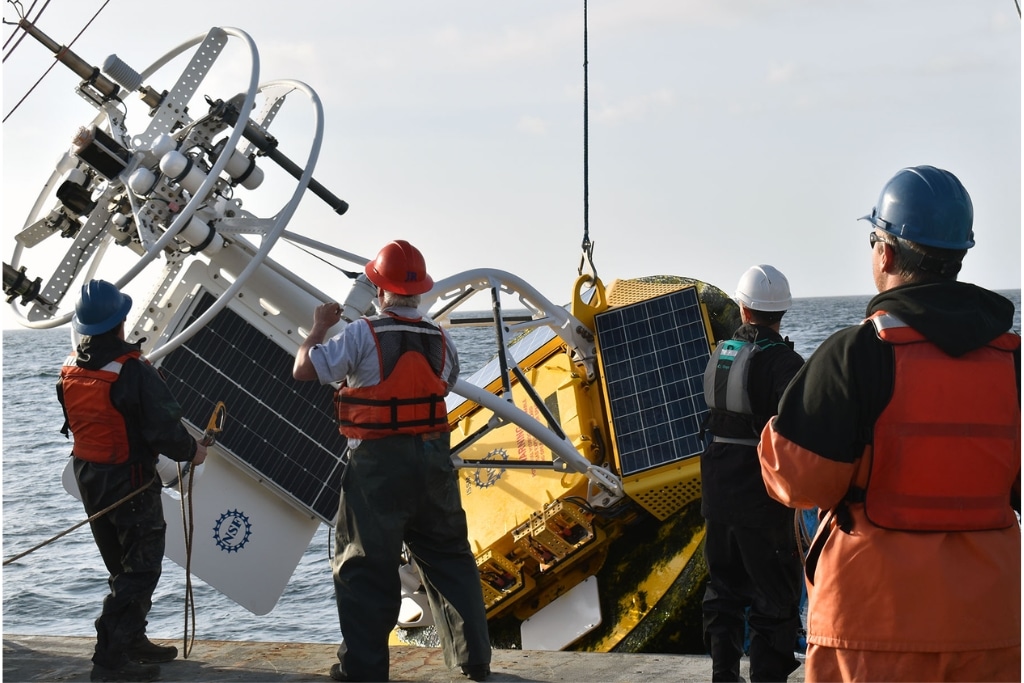 Recovering of large Coastal Surface mooring buoys by the Ocean Observatories Initiative.