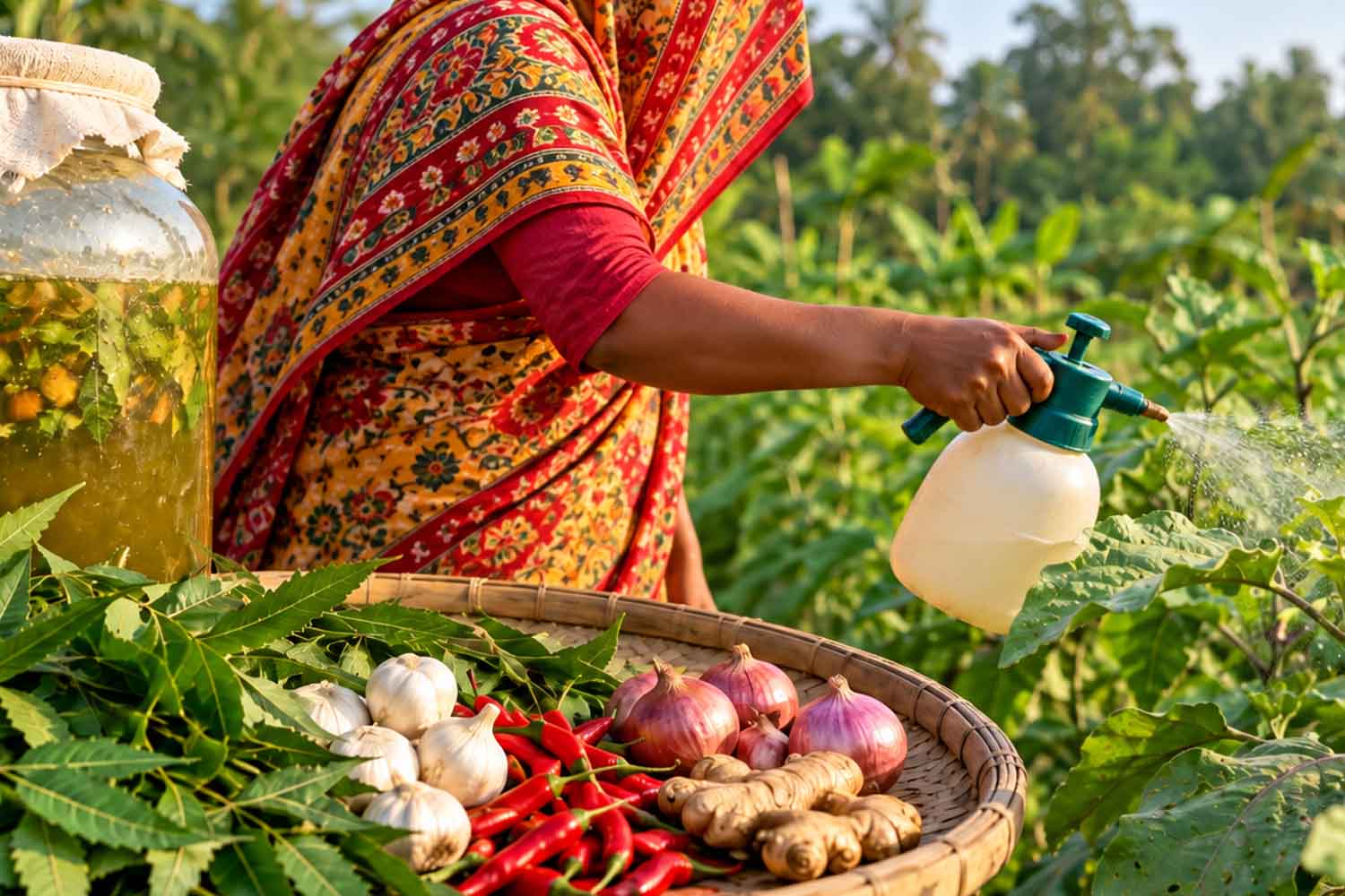 Bangladesh : une paysanne prépare un pesticide au neem et à l’ail pour réduire les coûts des produits chimiques