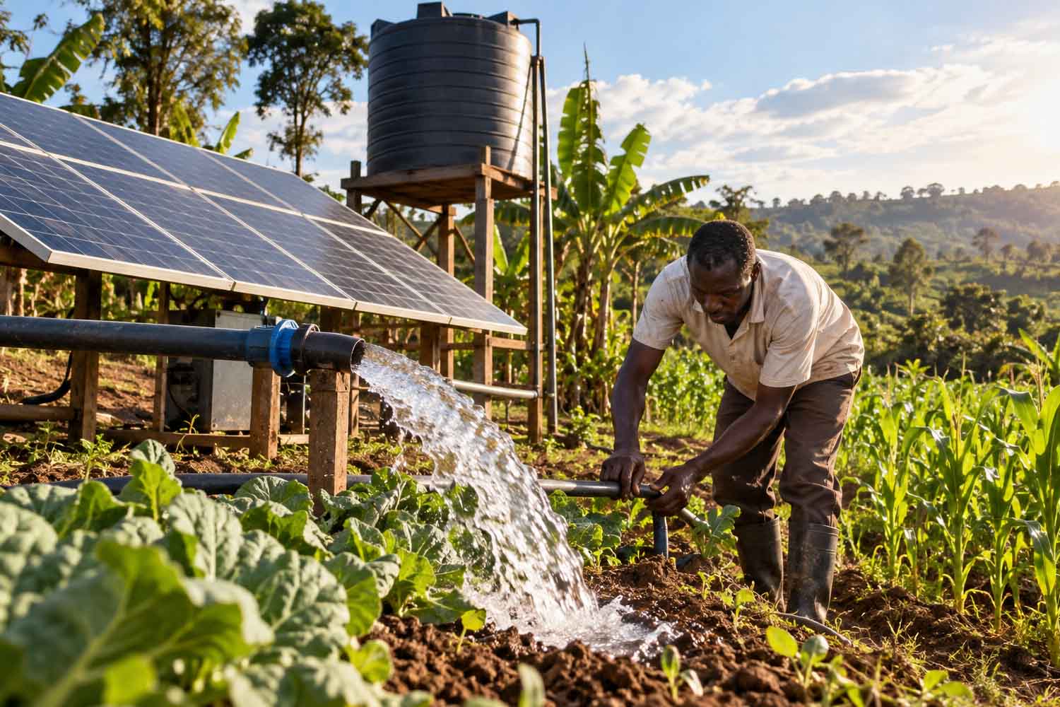 Café et légumes pendant la sécheresse : 150 agriculteurs ougandais irriguent leurs récoltes grâce au soleil