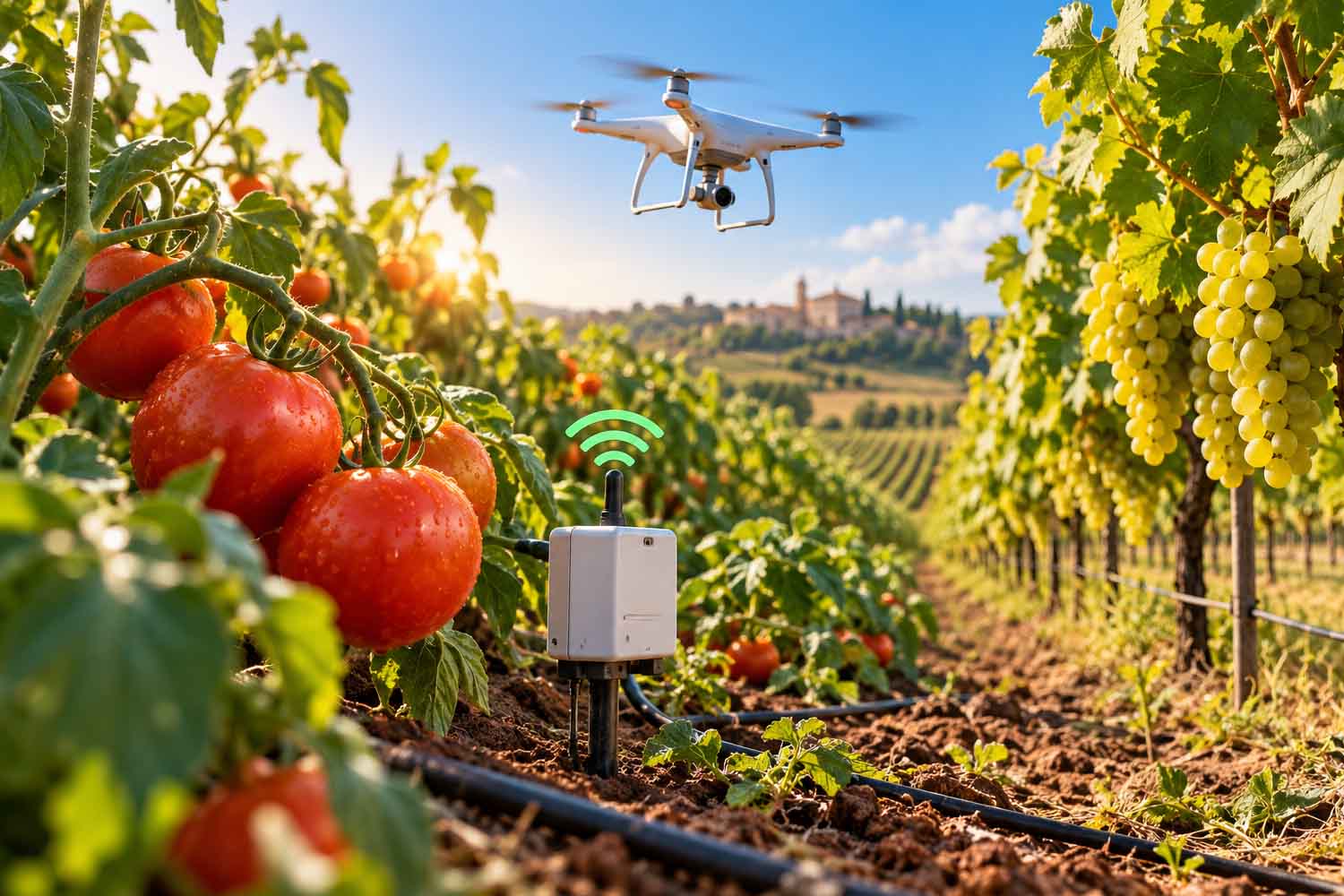 Capteurs de sol et drones pour les tomates : économies d'eau jusqu'à 15 % dans les Pouilles